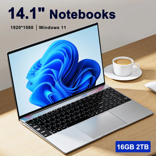 Ultra Slim Laptop 14.1" 16GB RAM 2TB SSD Intel N3700 Notebook Gamer  1920*1080  Display Office Study Computer PC Windows 11 Pro