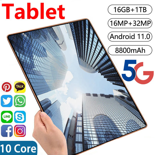 2024 New 10.36 inch Network Android 11.0 Tablet 16GB RAM 1TB ROM 16MP 32MP 10 Core 8800mAh tablet 4 5G Wifi Tablet