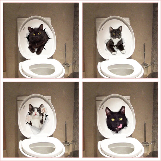 Vivid 3d Hole Funny Cat Dog Toilet Stickers Diy Wc Washroom Home Decoration Cute Kitten Puppy Pet Animals Wall Art Decals