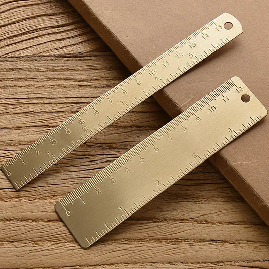 Vintage Brass Straight Ruler For Students Creative Metal Triangle Ruler Protractor Stationery Measuring Tool School Supplies New