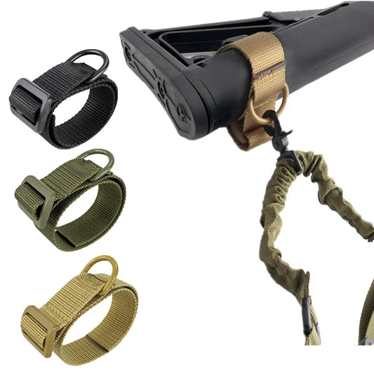 Tactical ButtStock Sling Gun Sling Loop Adapter Adjustable Nylon Shoulder Strap with D Ring EDC Belt Attachment for Hunting