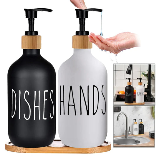 Black Dish Soap Dispenser Set for Kitchen Sink Hands Soap and Dishes Detergent Storage Bottle Refillable Bottles