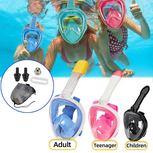 Underwater Snorkeling Full Face Children Swimming Mask Set Scuba Diving Respirator Masks Anti Fog Safe Breathing for Kids Adult