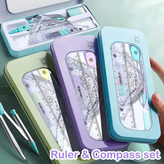 7pcs Geometric Mathematical Drawing Tool Set  Multi-functional Compass Protractor Ruler Eraser