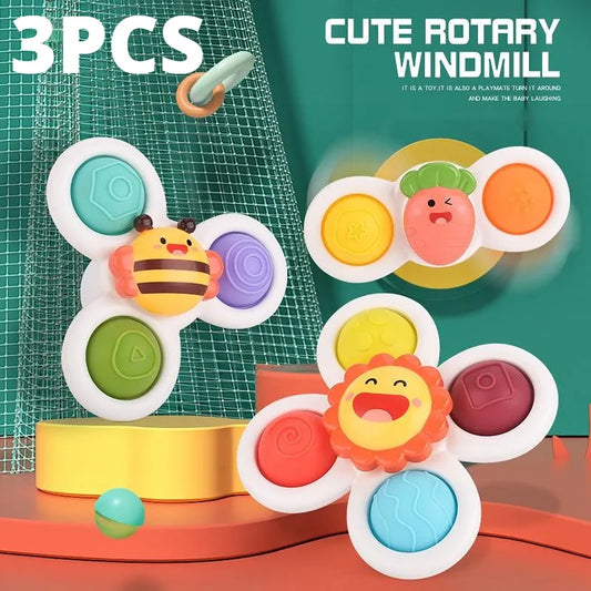 3Pcs Suction Cups Spinning Top Toy For Baby Game Infant Teether Relief Stress Educational Rotating Rattle Bath Toys For Children