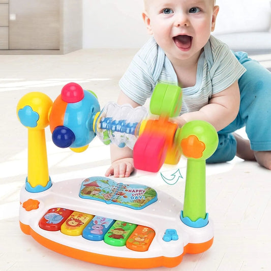 Baby Piano Toys Kids Rotating Music Piano Keyboard with Light Sound, Musical Toys for Toddlers, Early Educational Music Toy