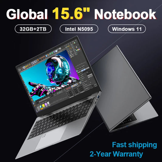 Laptop 15.6"32GB+2TB Intel Celeron N5095 Windows 11 Office notebook Backlit Keyboard Fingerprint Unlock Computer Study gamer PC