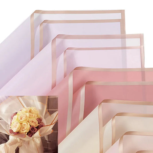 5pcs/Pack Flower Wrapping Paper Golden Border Rose Korean Style Half Transparent Gift Packing Florist Bouquet Wrapping Material