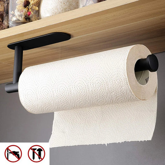 Stainless Steel Paper Towel Holder Self Adhesive Toilet Roll Paper Holder No Punching Kitchen Bathroom Lengthen Storage Rack