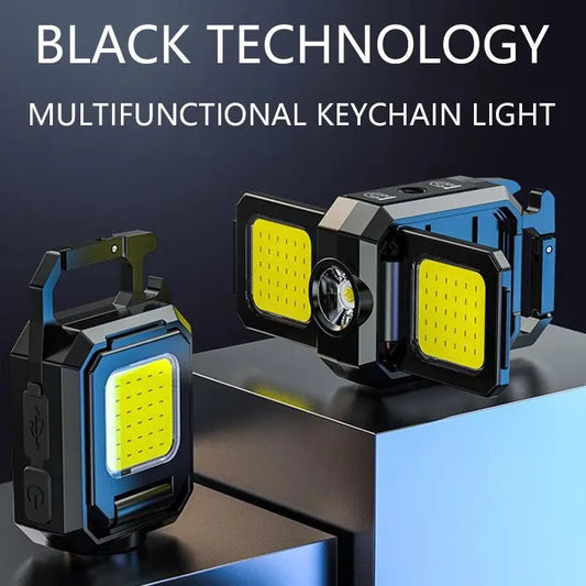 Mini LED Flashlight Keychain Light Double COB Lights USB Rechargeable Work Lights Fishing Lanterna with Magnet Built-in Battery