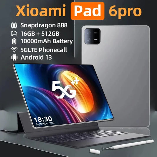 2024 Original Pad 6 Pro Snapdragon 888 Global Version Tablet PC Android 13 10000mAh RAM 16GB ROM 1TB 5G HD 4K Screen WIFI Mi