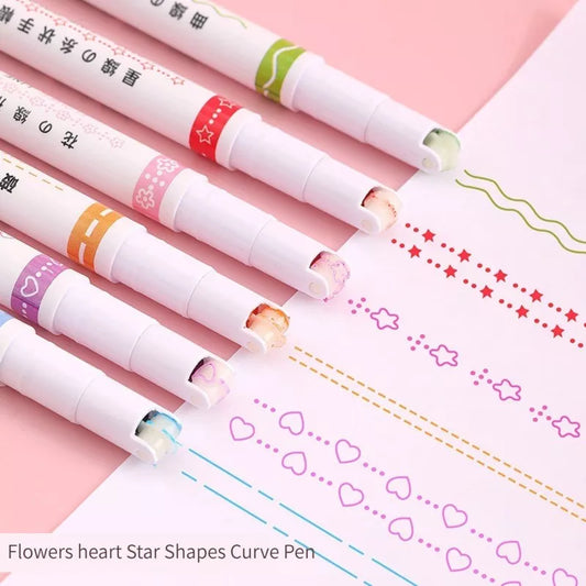 6Pcs/set Kawaii Flowers Line Shaped Highlighter Pens Roller Tip Curve Liner Marker for Writing Journaling Drawing Stationery