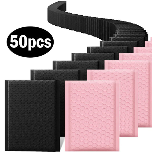 50-10PCS Black/Pink Bubble Envelope Self Seal Padded Bubble Mailers Waterproof Shipping Packages for Jewelry Makeup Supplies