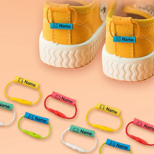 20pcs Baby Shoes Schoolbag Cup Clothes Name Sticker Waterproof Tag Rope Baby Name Ring Children Customized Name Label Pendant