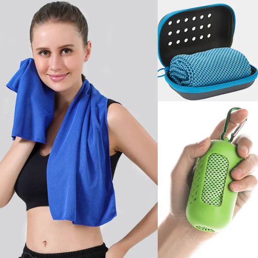 Portable Mini Silica Gel Set Cold Towel Polyester Fiber Outdoor Cooling Towel Fitness sports gym Running quick Dry Cool Towel