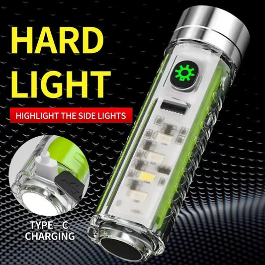 USB C Rechargeable LED Flashlight LED MINI Keychain Light with Tail Magnet Uv Light Multifunction Portable Torch Camping Lights