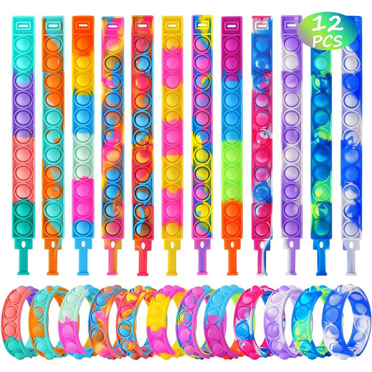 12PCS Fidget Toys Pop Bracelet Party Favors Bubble Bracelets Push Poping Sensory Stress Reliever Toys for Kids Children Gifts
