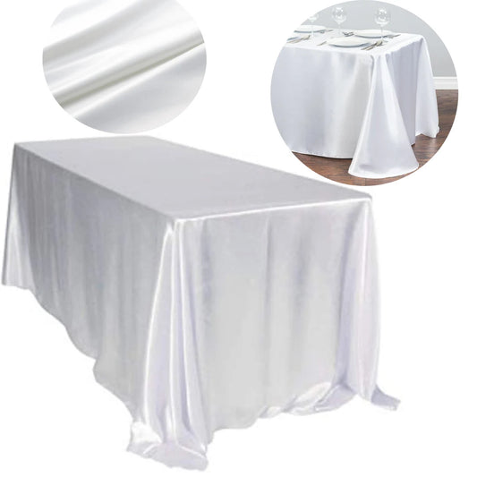 Rectangle Satin Tablecloth Wedding Table Cloth White for Christmas Baby Shower Birthday Events Banquet Decor Home Dining Table