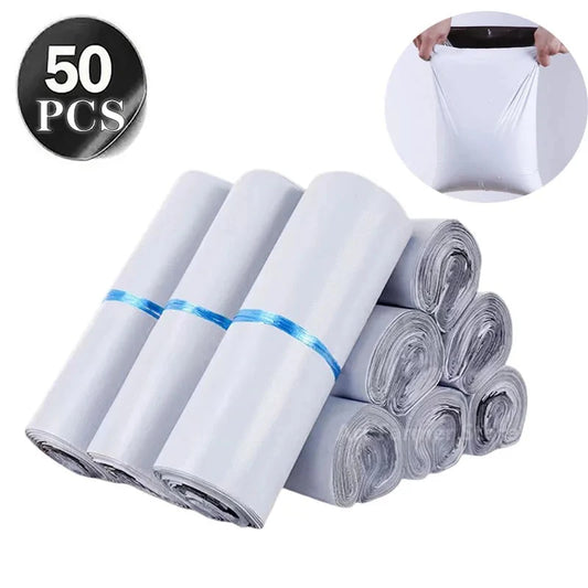 50 Pcs White Courier Mailer Bags Packaging Poly Package Plastic Self-Adhesive Mailing Express Bag Envelope Postal Pouch Mailing
