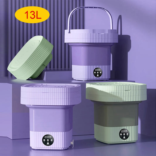 13L Portable Folding Super Big Capacity Washing Machine With Drain Basket For Underwear Socks Baby Clothes 12V Mini Washer EU