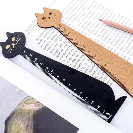 Cat Shape Ruler Cute Wood Animal Straight Ruler for School Home Stationery