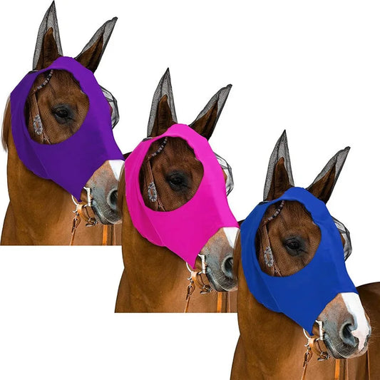 New Multicolor Horse Face Mask Anti Fly Breathable Stretch Knitted Mesh Anti Mosquito Mask Horse Riding Equestrian Equipment