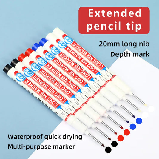 8Pcs/Set Perforating 20mm Deep Hole Long Head Nib Markers For Metal Pen Waterproof Bathroom Woodworking Decoration Multi-Purpose