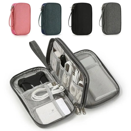 1pc Pink/Grey/Black/Navy Travel Portable Digital Product Storage Bag USB Data Cable Organizer Headset Charging Treasure Box Bag