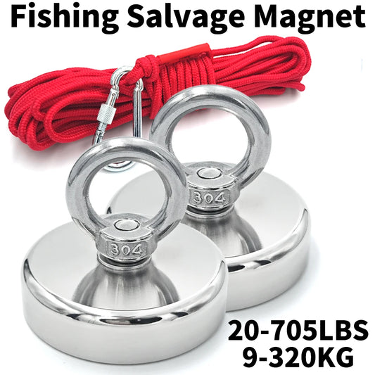 Super Strong Neodymium Fishing Magnet Hooks N52 Heavy Duty Magnet with Countersunk Hole Eyebolt 16-90mm Salvage Searcher Magnets