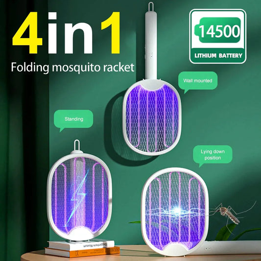 Foldable Electric Mosquito Killer Fly Swatter Trap USB Rechargeable Mosquito Racket Insect Killer with UV Light Bug Zapper 3000V