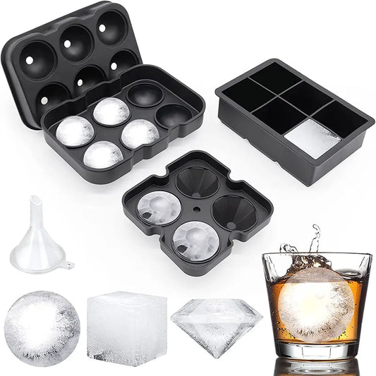 LMETJMA Large Ice Cube Trays Silicone Ice Cube Molds for Freezer with Lid Reusable Whiskey Ice Mold Ball Diamond Ice Mold JT08