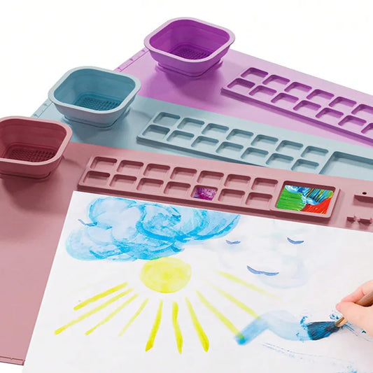 Bview 1PC Washable Silicone Craft Graffiti Painting Mat Children's DIY Silicone Painting Scrubbable Pigment Palette Painting Pad