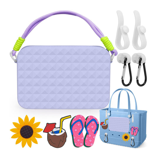 Bogg bag accessories set with Purple Tote Bags,Charms and Hooks
